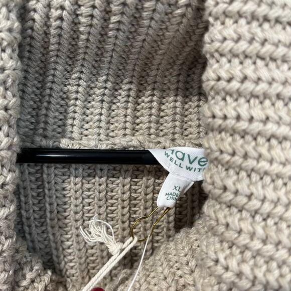 Haven Striped Taupe Knit Sweater XL NWT Cozy Chunky Turtleneck Neutral Winter - Picture 5 of 7